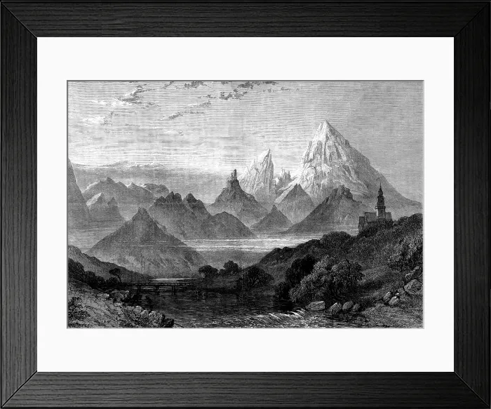Framed Print : Sunrise on the Watzmann, Berchtesgaden, Bavarian Alps, by Collingwood Smith... 1873. Creator: J Greenaway Framed Print : Sunrise on the Watzmann, Berchtesgaden, Bavarian Alps, by Collingwood Smith... 1873. Creator: J Greenaway