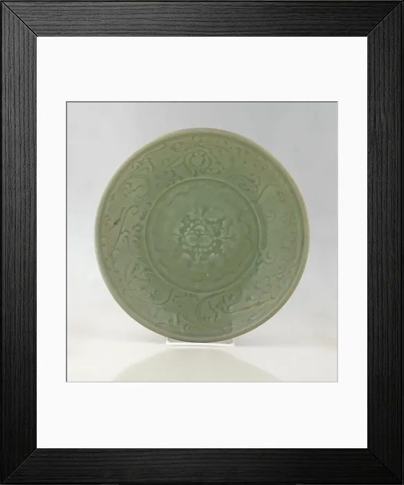 Framed Print : Plate with floral design and characters, 1368-1644. Creator: Unknown Framed Print : Plate with floral design and characters, 1368-1644. Creator: Unknown