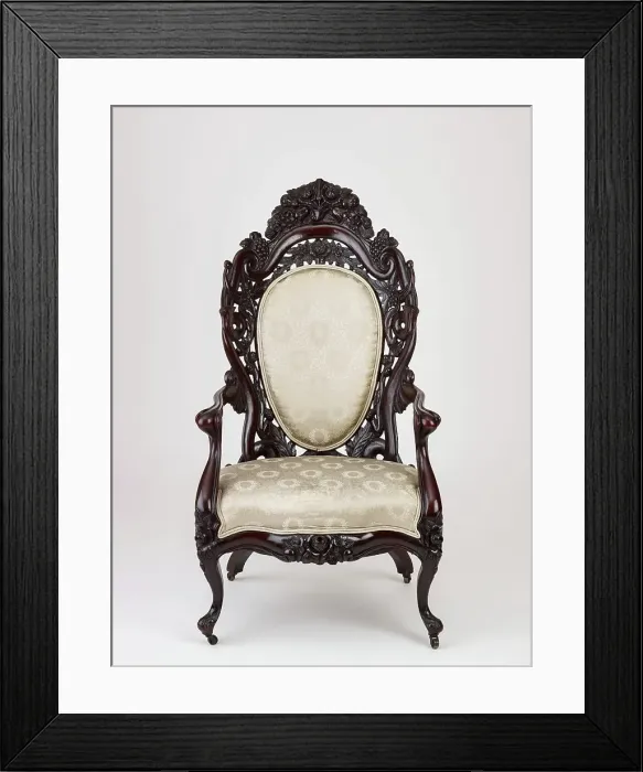Framed Print : Armchair, about 1855. Creator: John Henry Belter & Co Framed Print : Armchair, about 1855. Creator: John Henry Belter & Co