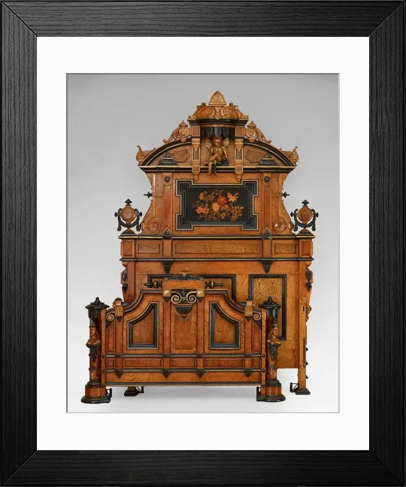 Framed Print : Bedstead (from a suite), about 1880. Creator: Unknown Framed Print : Bedstead (from a suite), about 1880. Creator: Unknown