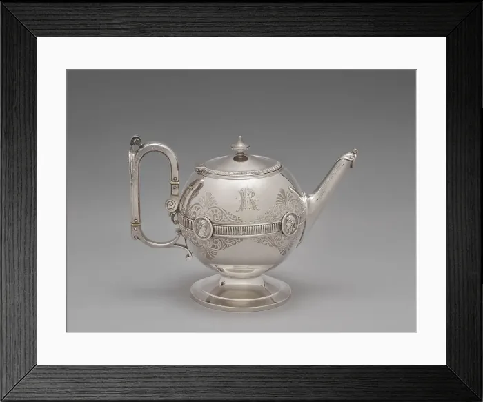 Framed Print : Teapot for the Medallion pattern tea and coffee service, 1864-1867. Creators: George Wilkinson, Gorham Manufacturing Company, J.E. Caldwell & Co Framed Print : Teapot for the Medallion pattern tea and coffee service, 1864-1867. Creators: George Wilkinson, Gorham Manufacturing Company, J.E. Caldwell & Co