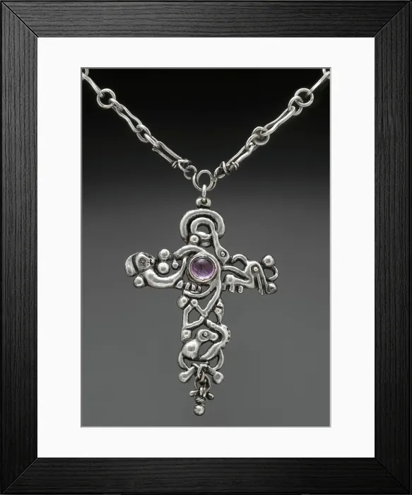 Framed Print : Cross pendant with chain, about 1907-1911. Creator: Janet Payne Bowles Framed Print : Cross pendant with chain, about 1907-1911. Creator: Janet Payne Bowles