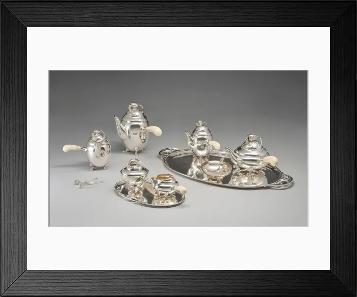 Framed Print : Magnolia Blossom tea and coffee service, designed 1905, produced post 1945. Creator: Georg Jensen Framed Print : Magnolia Blossom tea and coffee service, designed 1905, produced post 1945. Creator: Georg Jensen