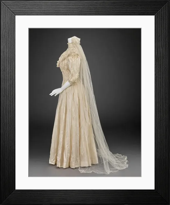 Framed Print : Wedding Dress with Veil and Fan, 1906. Creator: Unknown Framed Print : Wedding Dress with Veil and Fan, 1906. Creator: Unknown