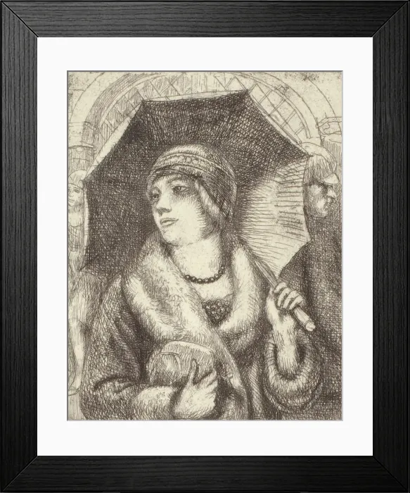 Framed Print : Shopper with Umbrella, 1929. Creator: Kenneth Hayes Miller Framed Print : Shopper with Umbrella, 1929. Creator: Kenneth Hayes Miller