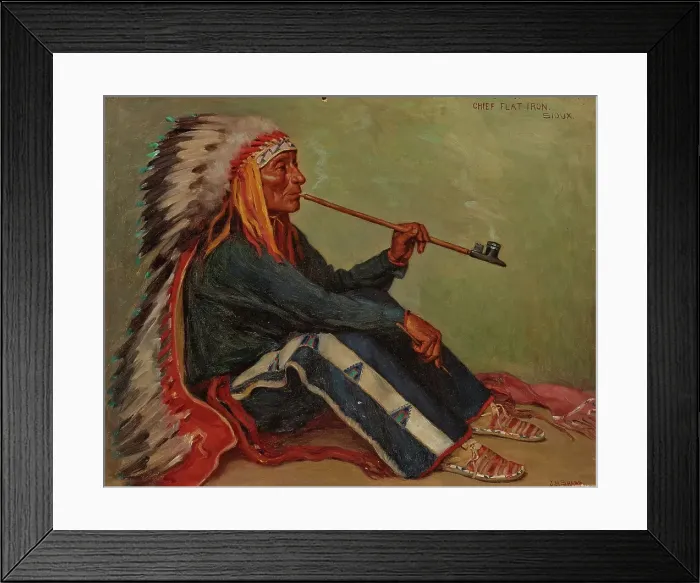 Framed Print : Chief Flat Iron, Sioux, 1900. Creator: Joseph H. Sharp Framed Print : Chief Flat Iron, Sioux, 1900. Creator: Joseph H. Sharp