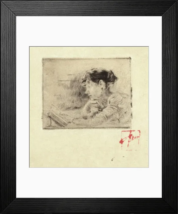 Framed Print : Girl Reading, 1883. Creator: Robert Frederick Blum Framed Print : Girl Reading, 1883. Creator: Robert Frederick Blum