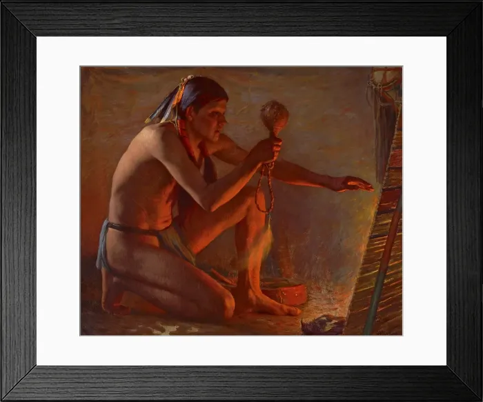 Framed Print : Firelight (Francisco Martinez), 1913. Creator: Joseph H. Sharp Framed Print : Firelight (Francisco Martinez), 1913. Creator: Joseph H. Sharp