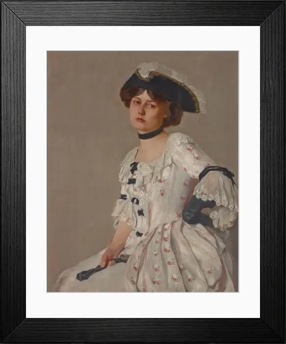 Framed Print : Girl in White with Hat, late 19th-early 20th century. Creator: Samuel Isham Framed Print : Girl in White with Hat, late 19th-early 20th century. Creator: Samuel Isham
