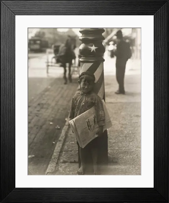 Framed Print : A Little Shaver, Indianapolis Newsboy, 41 inches high.. about 1920. Creator: Lewis Wickes Hine Framed Print : A Little Shaver, Indianapolis Newsboy, 41 inches high.. about 1920. Creator: Lewis Wickes Hine