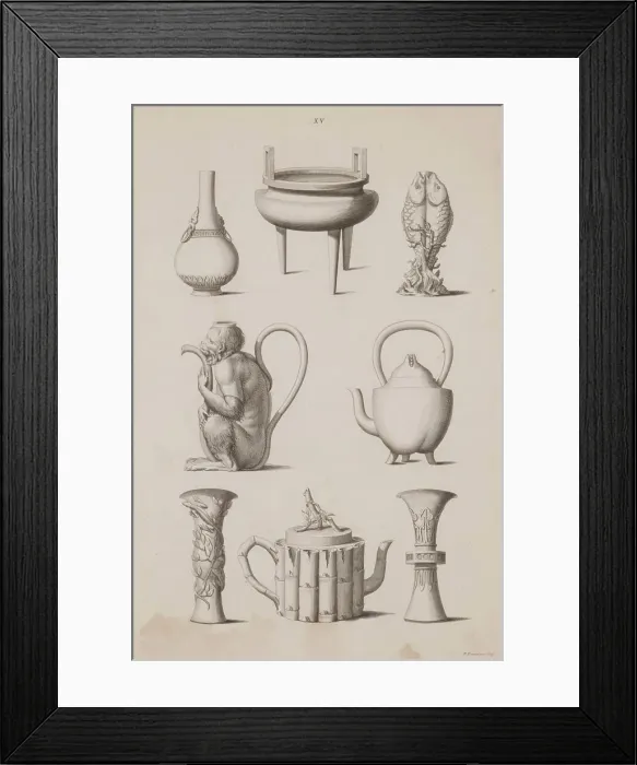 Framed Print : Plate XV, Designs of Buildings, Furniture, Clothes, Machinery, and Implements of the Chinese, 1757. Creator: William Chambers Framed Print : Plate XV, Designs of Buildings, Furniture, Clothes, Machinery, and Implements of the Chinese, 1757. Creator: William Chambers