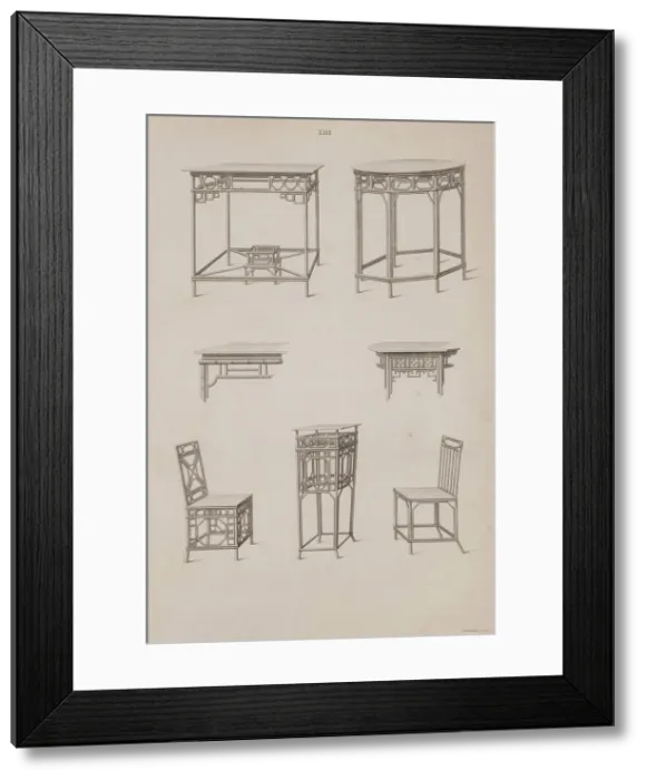 Framed Print : Plate XIII, Designs of Buildings, Furniture, Clothes, Machinery, and Implements of the Chinese, 1757 Creator: William Chambers Framed Print : Plate XIII, Designs of Buildings, Furniture, Clothes, Machinery, and Implements of the Chinese, 1757 Creator: William Chambers