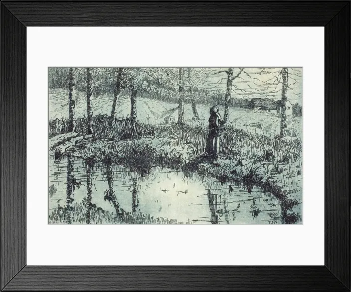 Framed Print : Girl by Pond, about 1883. Creator: Thomas Entriken Hibben Framed Print : Girl by Pond, about 1883. Creator: Thomas Entriken Hibben