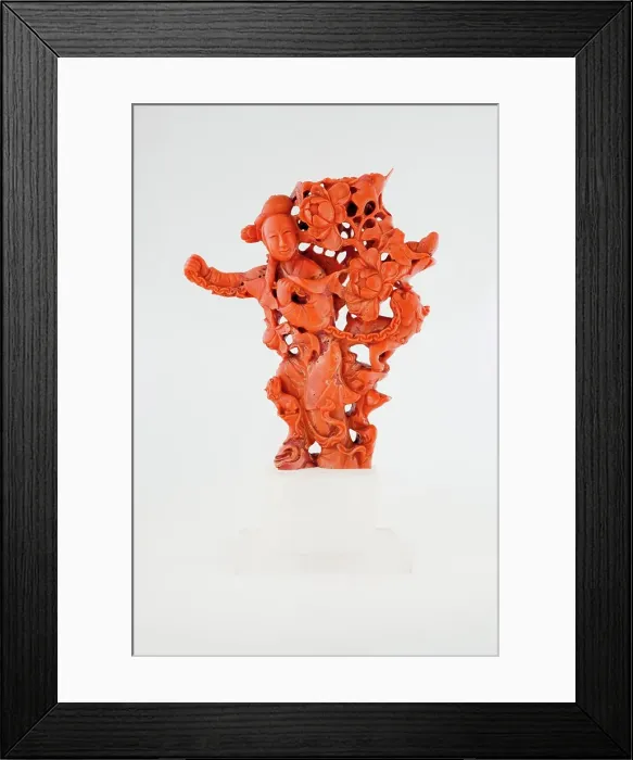 Framed Print : Lady and Dog figurine with wood stand, 19th century. Creator: Unknown Framed Print : Lady and Dog figurine with wood stand, 19th century. Creator: Unknown