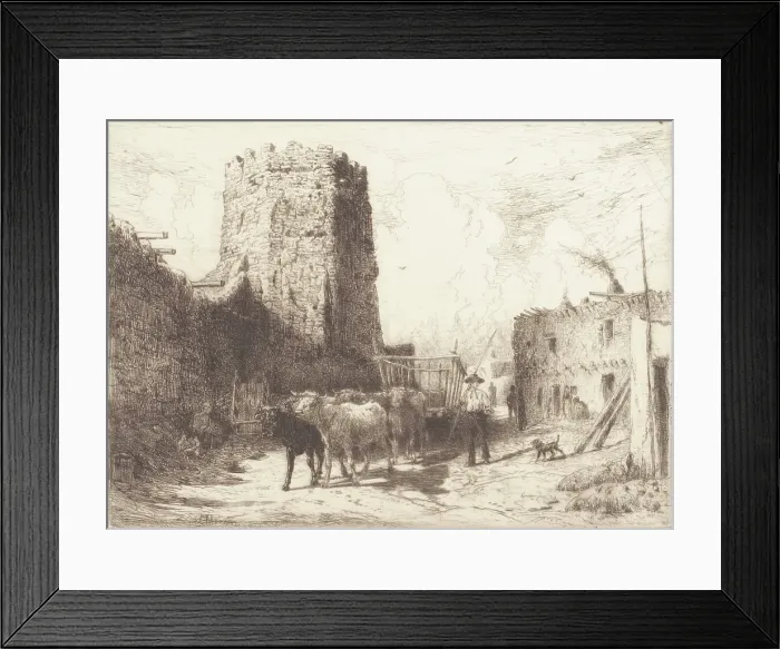 Framed Print : Church of San Miguel and the Pueblo House at Santa Fe, 1881. Creator: Peter Moran Framed Print : Church of San Miguel and the Pueblo House at Santa Fe, 1881. Creator: Peter Moran
