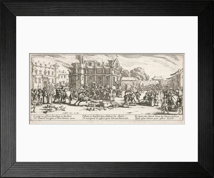 Framed Print : Devastation d'un monastere (Destroying a Monastery), 1633. Creator: Jacques Callot. Devastation d'un monastere (Destroying a Monastery), 1633. Creator: Jacques Callot