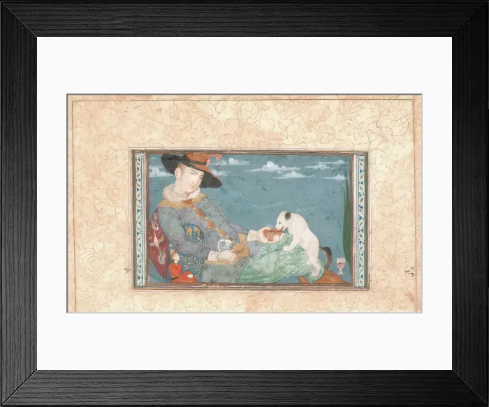 Framed Print : European man feeding a dog, 1634-1900. Creator: Unknown Framed Print : European man feeding a dog, 1634-1900. Creator: Unknown