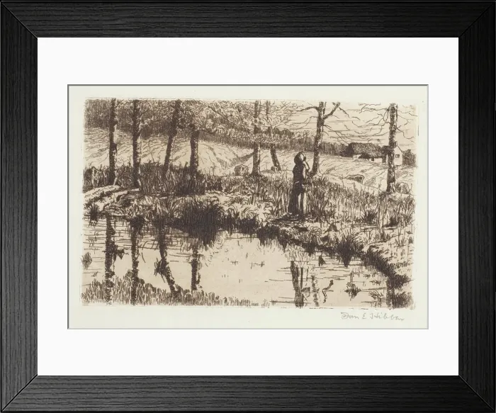 Framed Print : Girl by Pond, about 1883. Creator: Thomas Entriken Hibben Framed Print : Girl by Pond, about 1883. Creator: Thomas Entriken Hibben