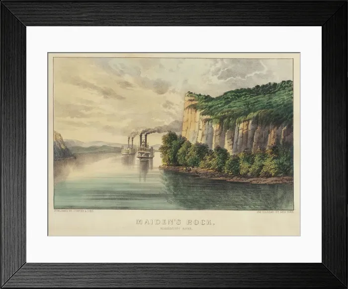 Framed Print : Maiden's Rock - Mississippi River, 1857-1907. Creators: Nathaniel Currier, James Merritt Ives. Maiden's Rock - Mississippi River, 1857-1907. Creators: Nathaniel Currier, James Merritt Ives Framed Print : Maiden's Rock - Mississippi River, 1857-1907. Creators: Nathaniel Currier, James Merritt Ives. Maiden's Rock - Mississippi River, 1857-1907. Creators: Nathaniel Currier, James Merritt Ives