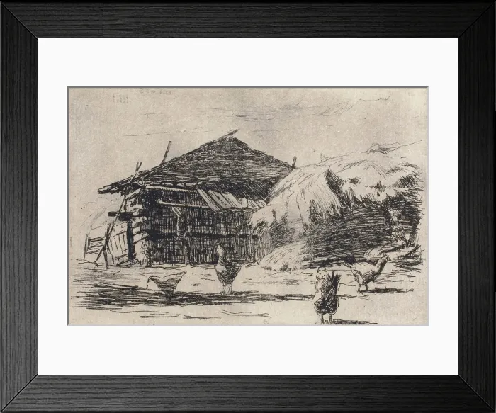 Framed Print : Barnyard, 1883. Creator: Fred Hetherington Framed Print : Barnyard, 1883. Creator: Fred Hetherington