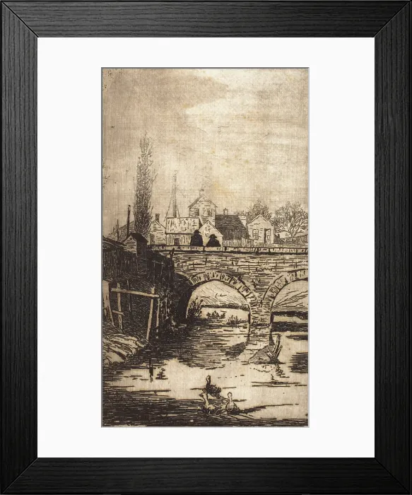 Framed Print : Figures on Bridge, 1883. Creator: Fred Hetherington Framed Print : Figures on Bridge, 1883. Creator: Fred Hetherington