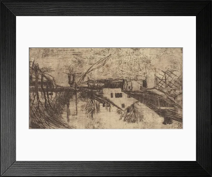 Framed Print : Houses, Trees, Figures, about 1883. Creator: Joseph Frank Currier Framed Print : Houses, Trees, Figures, about 1883. Creator: Joseph Frank Currier