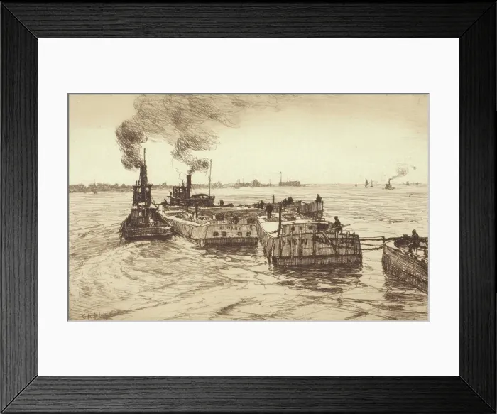Framed Print : Tugboats and Barges, 1887. Creator: Charles Adam Platt Framed Print : Tugboats and Barges, 1887. Creator: Charles Adam Platt