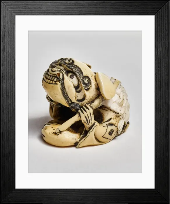 Framed Print : Netsuke (man with lion mask ), about 1850. Creator: Unknown Framed Print : Netsuke (man with lion mask ), about 1850. Creator: Unknown