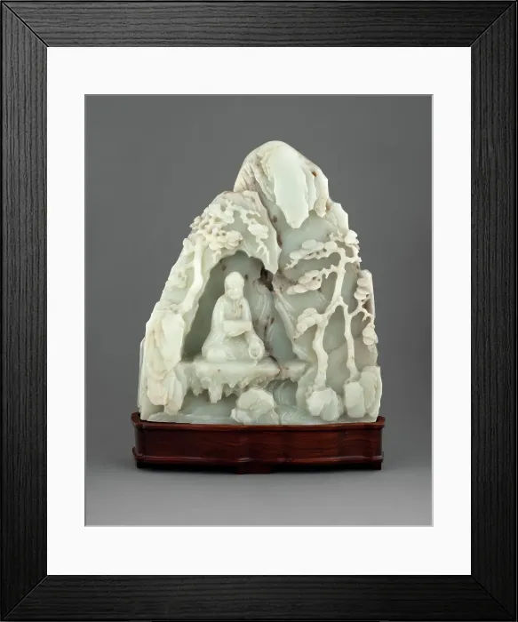 Framed Print : Arhat seated in cave (reverse side has pagoda, trees, rockery & cranes), 1735-1795. Creator: Unknown Framed Print : Arhat seated in cave (reverse side has pagoda, trees, rockery & cranes), 1735-1795. Creator: Unknown