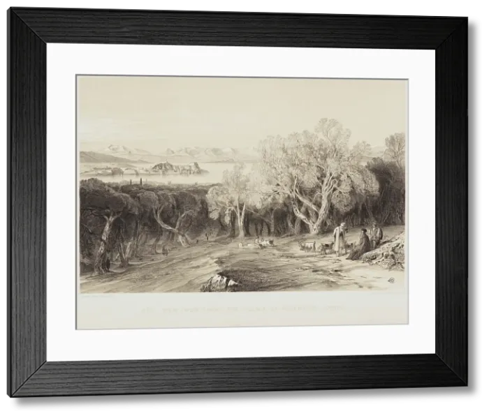 Framed Print : View from the Village of Ascension, Corfu, 1863. Creator: Edward Lear Framed Print : View from the Village of Ascension, Corfu, 1863. Creator: Edward Lear