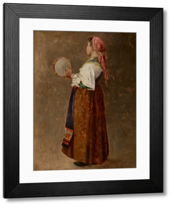 Framed Print : The Tambourine Girl, late 19th-early 20th century. Creator: Margaret A. Rudisill Framed Print : The Tambourine Girl, late 19th-early 20th century. Creator: Margaret A. Rudisill