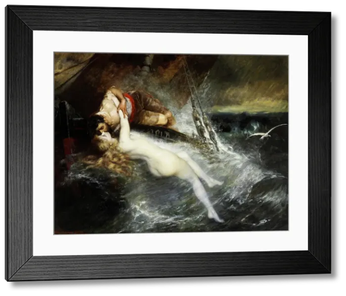 Framed Print : The Kiss of the Siren, 1882. Creator: Gustav Wertheimer Framed Print : The Kiss of the Siren, 1882. Creator: Gustav Wertheimer