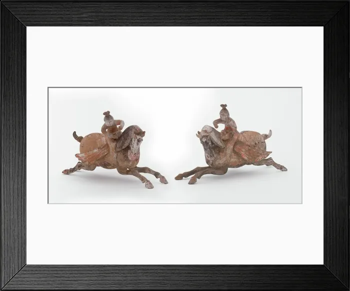 Framed Print : Pair of galloping horses with riders, Tang dynasty (618-907). Creator: Unknown Framed Print : Pair of galloping horses with riders, Tang dynasty (618-907). Creator: Unknown