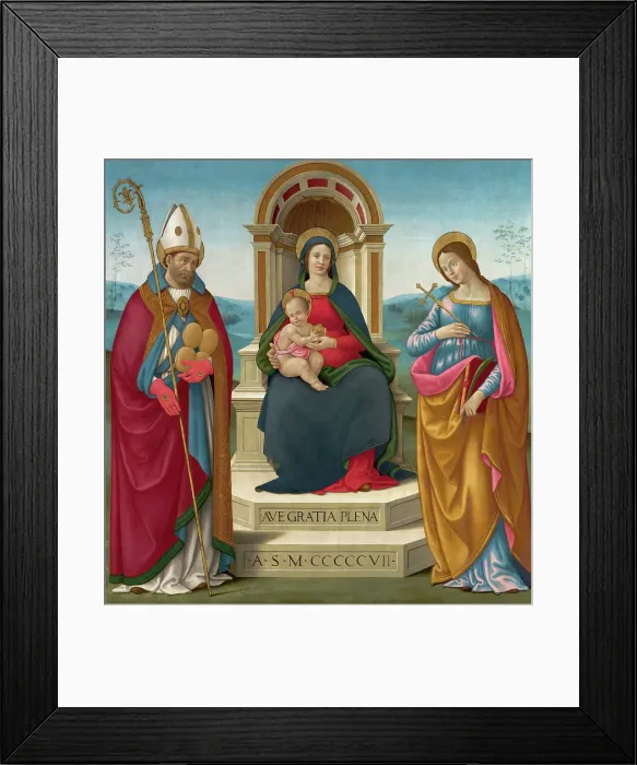 Framed Print : Madonna and Child with St Justus of Volterra and St Margaret of Antioch. 1507. Creator: Bastiano Mainardi Framed Print : Madonna and Child with St Justus of Volterra and St Margaret of Antioch. 1507. Creator: Bastiano Mainardi