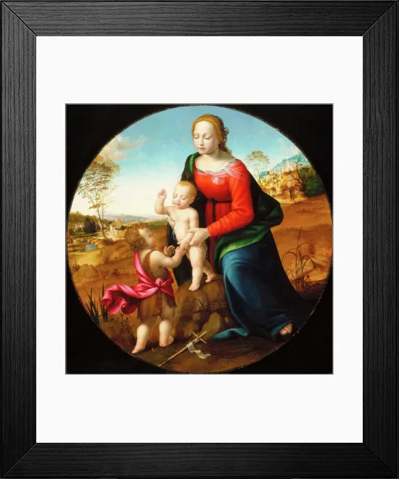 Framed Print : Madonna and Child with the Infant Saint John the Baptist, about 1500. Creators: Giuliano Bugiardini, Franciabigio