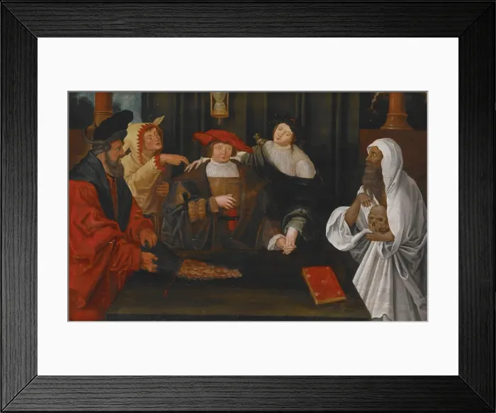 Framed Print : Allegory of Youth crossing between Fame and Folly, about 1550. Creator: Lucas van Leyden Framed Print : Allegory of Youth crossing between Fame and Folly, about 1550. Creator: Lucas van Leyden
