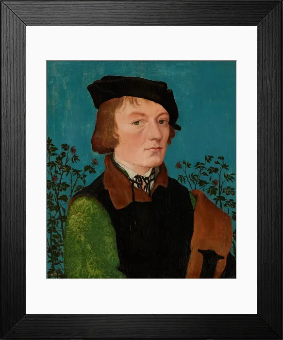 Framed Print : Portrait of a Man in Front of a Rose Hedge, 1512-1513. Creator: Hans Baldung Framed Print : Portrait of a Man in Front of a Rose Hedge, 1512-1513. Creator: Hans Baldung