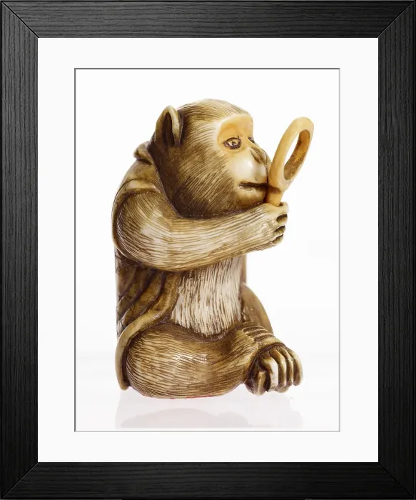 Framed Print : Netsuke (monkey with magnifying glass), about 1850. Creator: Unknown Framed Print : Netsuke (monkey with magnifying glass), about 1850. Creator: Unknown
