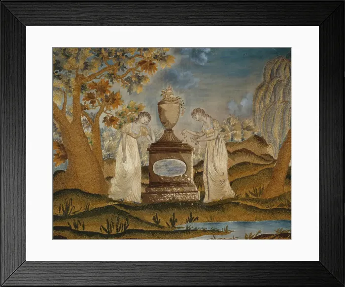 Framed Print : Needlework Mourning Picture, about 1790. Creator: Rebecca Bell Framed Print : Needlework Mourning Picture, about 1790. Creator: Rebecca Bell