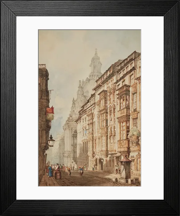 Framed Print : Dresden: The Church of Notre Dame from the Rampische Gasse. Creator: Samuel Prout Framed Print : Dresden: The Church of Notre Dame from the Rampische Gasse. Creator: Samuel Prout