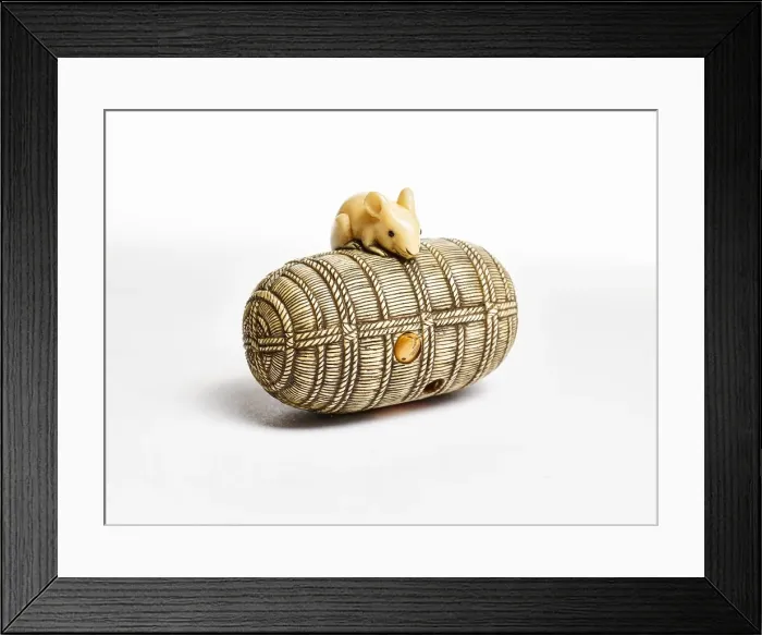 Framed Print : Netsuke (basket with mouse motif), 19th century. Creator: Kano Tomokazu Framed Print : Netsuke (basket with mouse motif), 19th century. Creator: Kano Tomokazu