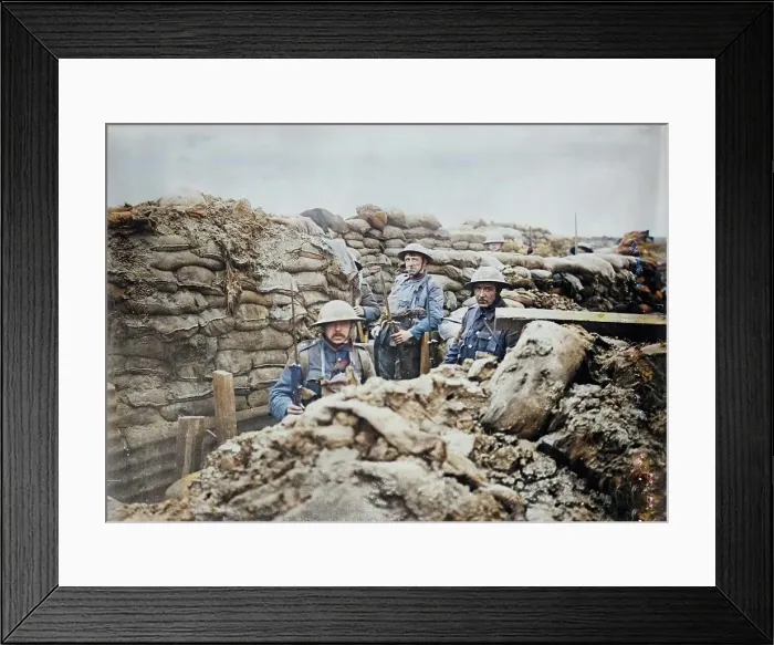 Framed Print : France - in a front line trench, 1917. Creator: Bain News Service Framed Print : France - in a front line trench, 1917. Creator: Bain News Service
