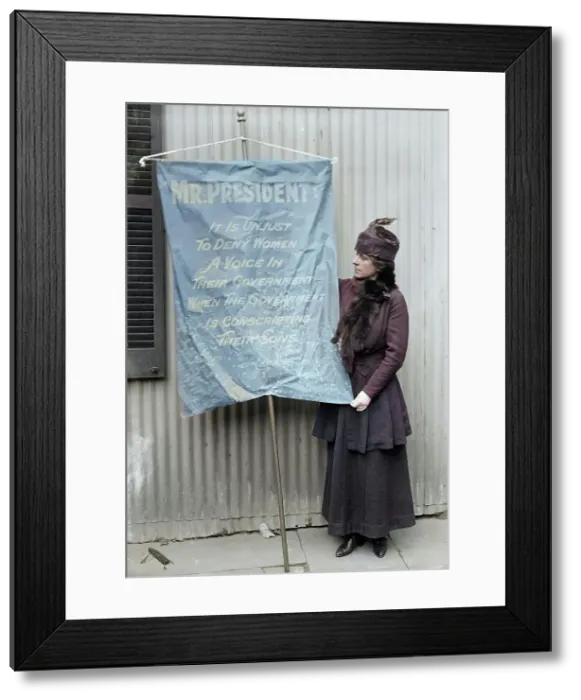 Framed Print : Woman Suffrage Banners, 1917. Creator: Harris & Ewing Framed Print : Woman Suffrage Banners, 1917. Creator: Harris & Ewing
