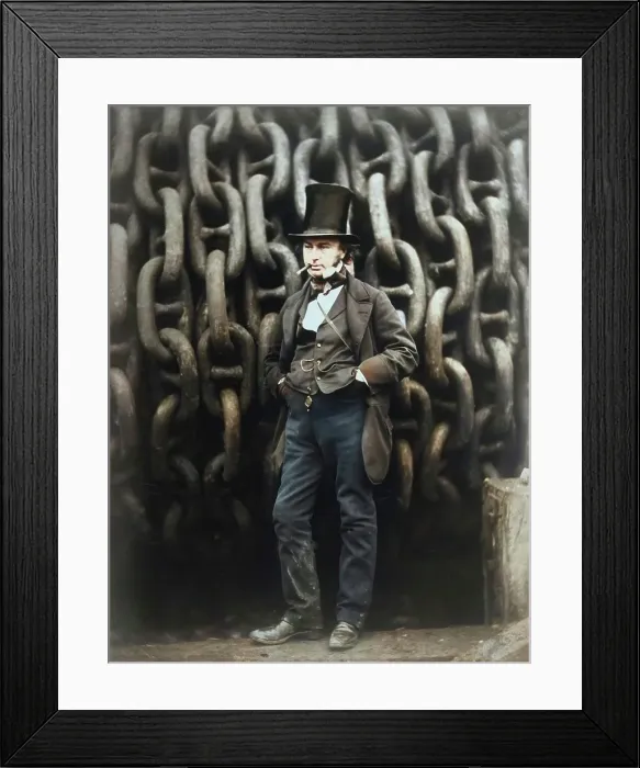 Framed Print : Isambard Kingdom Brunel Standing Before the Launching Chains of the Great Eastern...printed 1863-64. Creator: Robert Howlett Framed Print : Isambard Kingdom Brunel Standing Before the Launching Chains of the Great Eastern...printed 1863-64. Creator: Robert Howlett