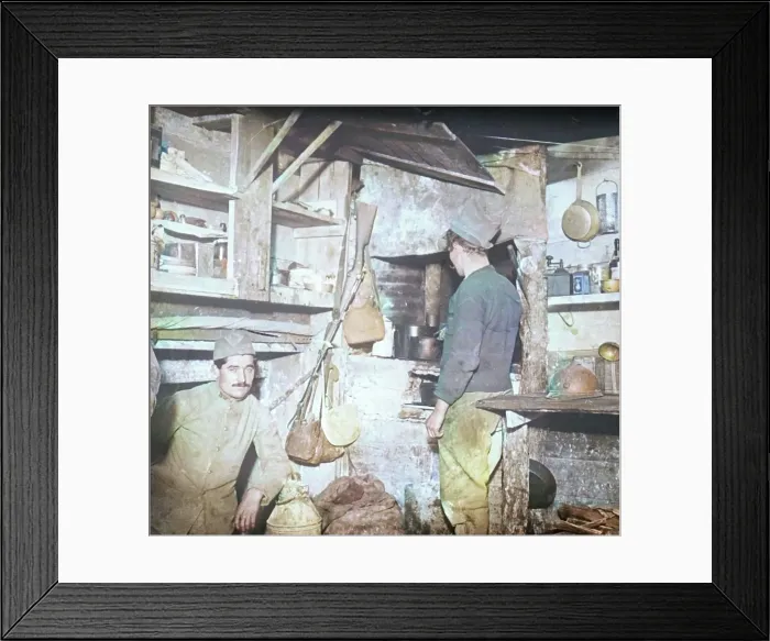 Framed Print : French soldiers in captured German officers kitchen, c1914-c1918. Creator: Unknown. French soldiers in captured German officers kitchen, c1914-c1918. Creator: Unknown Framed Print : French soldiers in captured German officers kitchen, c1914-c1918. Creator: Unknown. French soldiers in captured German officers kitchen, c1914-c1918. Creator: Unknown