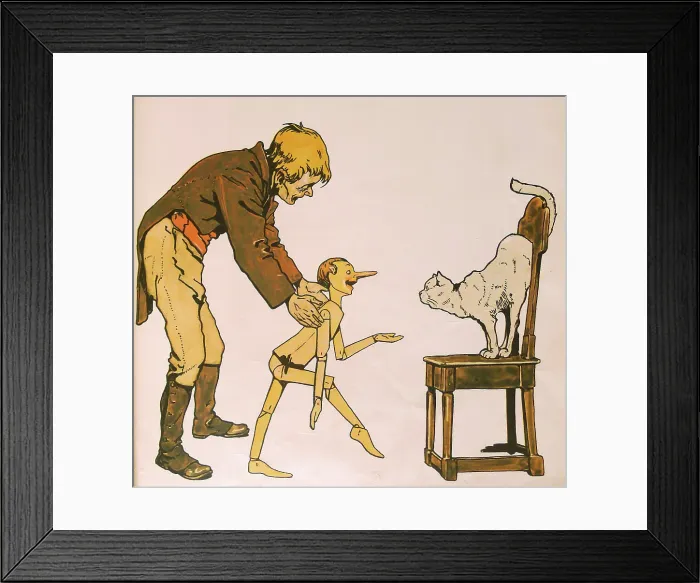 Framed Print : Geppetto, Pinocchio and cat, 1911. Creator: Attilio Mussino Framed Print : Geppetto, Pinocchio and cat, 1911. Creator: Attilio Mussino