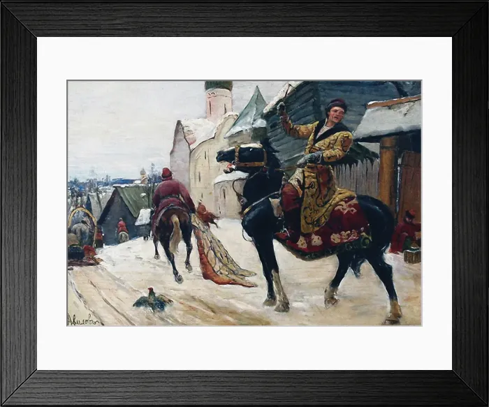 Framed Print : Oprichniks in Novgorod, early 20th century. Creator: Mikhail Ivanovich Avilov Framed Print : Oprichniks in Novgorod, early 20th century. Creator: Mikhail Ivanovich Avilov