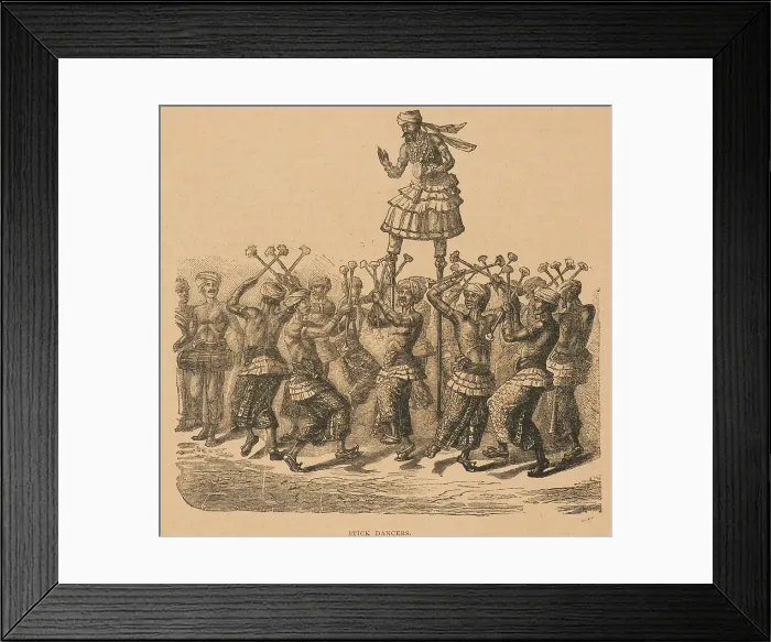 Framed Print : Stick Dancers from Hagenbeck's World Renowned Ceylonese Exhibition, 1886. Creator: Unknown. Stick Dancers from Hagenbeck's World Renowned Ceylonese Exhibition, 1886. Creator: Unknown