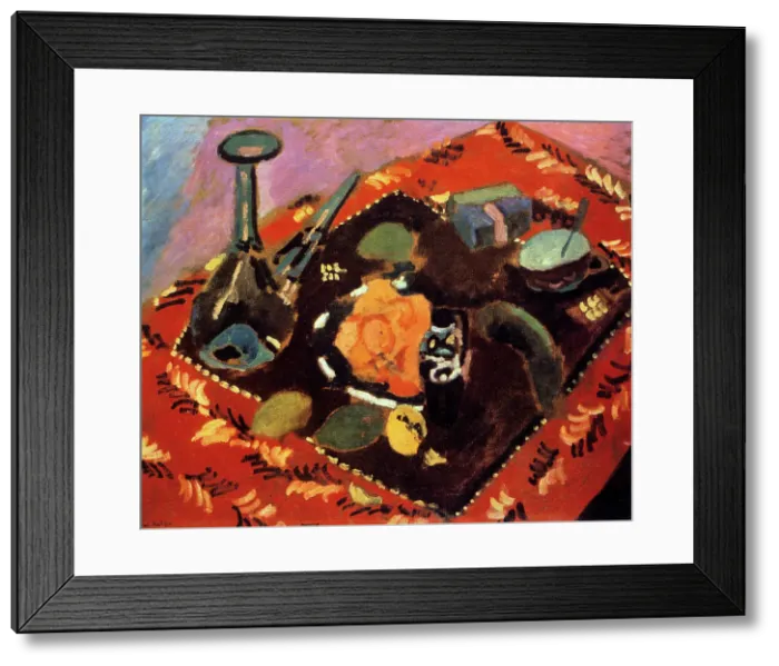 Framed Print : Dishes and Fruit on a Red and Black Carpet, 1906. Creator: Henri Matisse. Dishes and Fruit on a Red and Black Carpet, 1906. Creator: Henri Matisse Framed Print : Dishes and Fruit on a Red and Black Carpet, 1906. Creator: Henri Matisse. Dishes and Fruit on a Red and Black Carpet, 1906. Creator: Henri Matisse