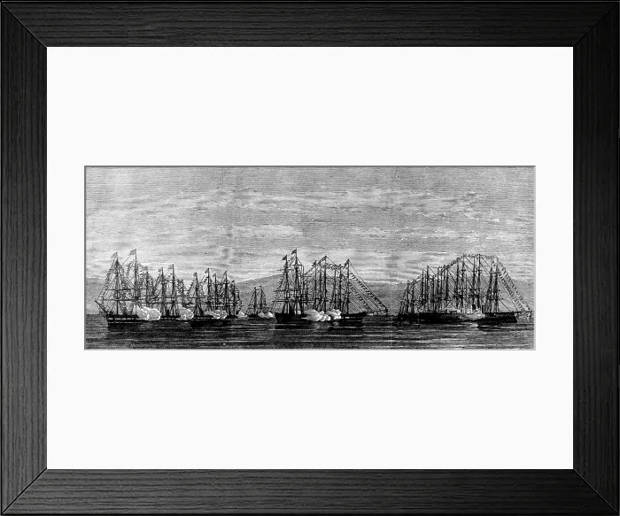 Framed Print : The Coronation in Norway: the British, German and Swedish Squadrons...firing a royal salute, 1873. Creator: Unknown Framed Print : The Coronation in Norway: the British, German and Swedish Squadrons...firing a royal salute, 1873. Creator: Unknown